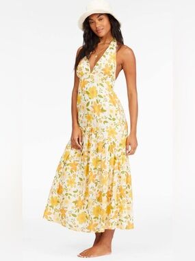 Billabong Feelin’ Retro Floral Halter Dress - Orange, Yellow and Cream